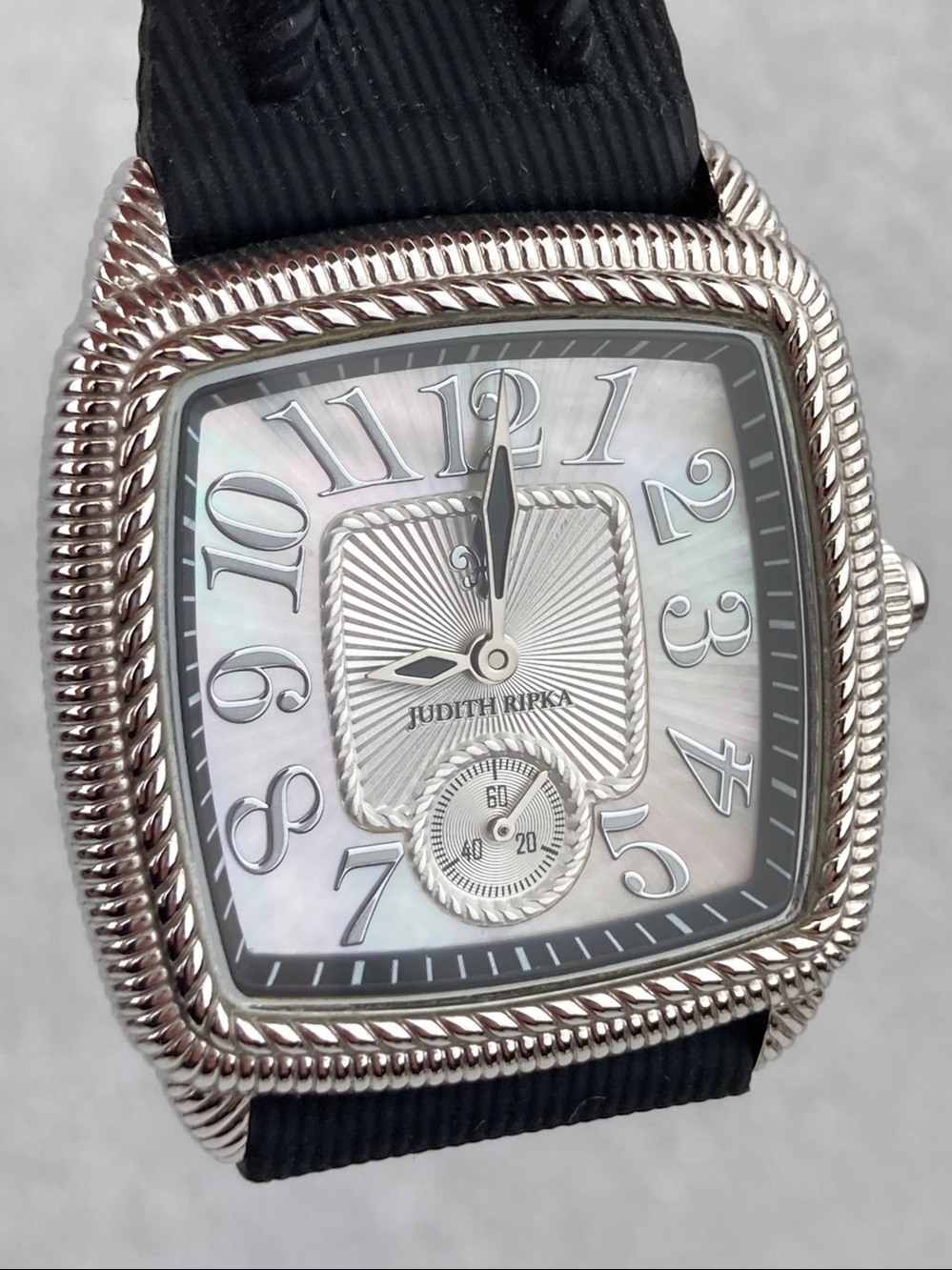 Judith Ripka Women’s Watch Mother of Pearl Dial with Black Silicone Band  9”